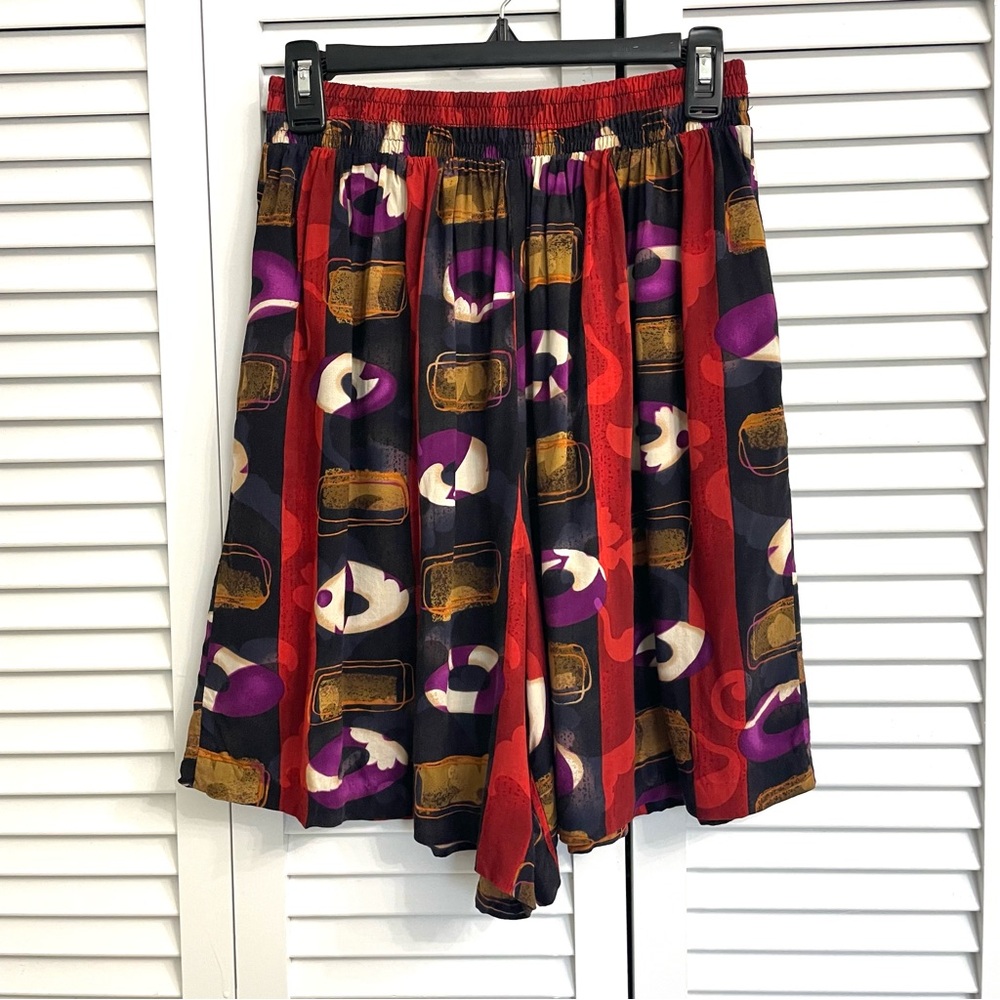 Vtg Caliche Collection Abstract Resort 80s Print Pull-On Shorts Culottes Sz L